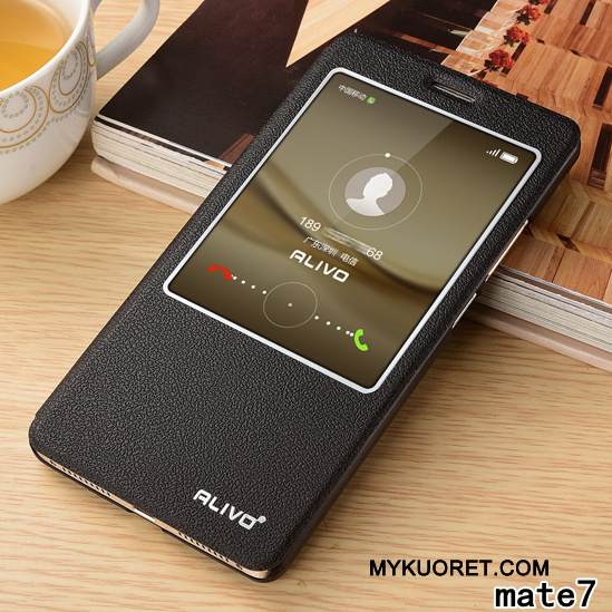 Kuori Huawei Ascend Mate 7 Suojaus Murtumaton Puhelimen Kuoret, Kotelo Huawei Ascend Mate 7 Nahka Punainen