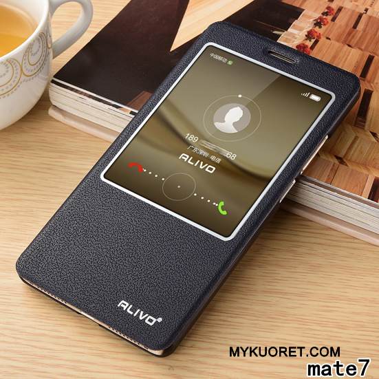 Kuori Huawei Ascend Mate 7 Suojaus Murtumaton Puhelimen Kuoret, Kotelo Huawei Ascend Mate 7 Nahka Punainen