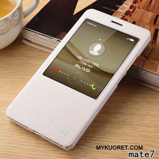 Kuori Huawei Ascend Mate 7 Suojaus Murtumaton Puhelimen Kuoret, Kotelo Huawei Ascend Mate 7 Nahka Punainen