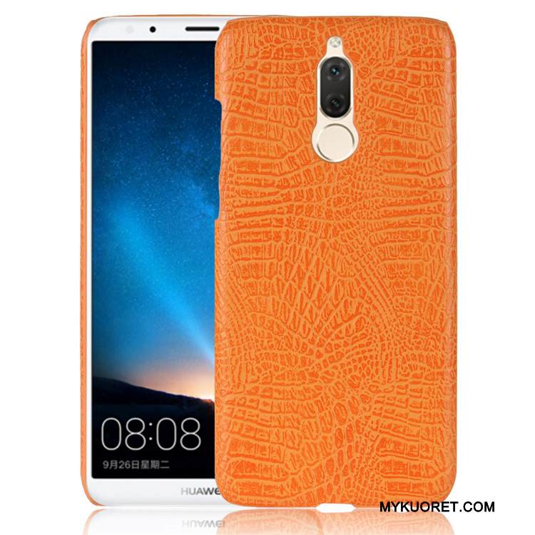Kuori Huawei Mate 10 Lite Nahka Oranssi Kukkakuvio, Kotelo Huawei Mate 10 Lite Vuosikerta Puhelimen Kuoret Kova