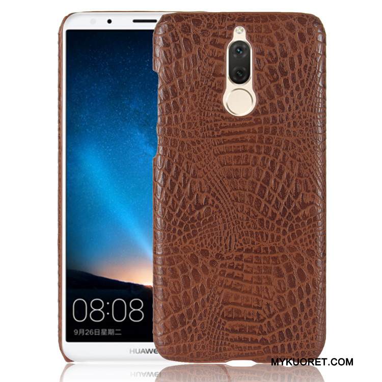Kuori Huawei Mate 10 Lite Nahka Oranssi Kukkakuvio, Kotelo Huawei Mate 10 Lite Vuosikerta Puhelimen Kuoret Kova
