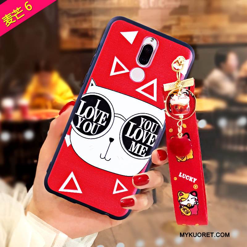 Kuori Huawei Mate 10 Lite Pehmeä Neste Murtumaton Rikkaus, Kotelo Huawei Mate 10 Lite Kohokuviointi Punainen Kissa