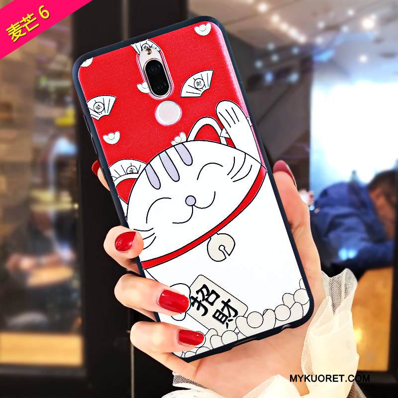 Kuori Huawei Mate 10 Lite Pehmeä Neste Murtumaton Rikkaus, Kotelo Huawei Mate 10 Lite Kohokuviointi Punainen Kissa