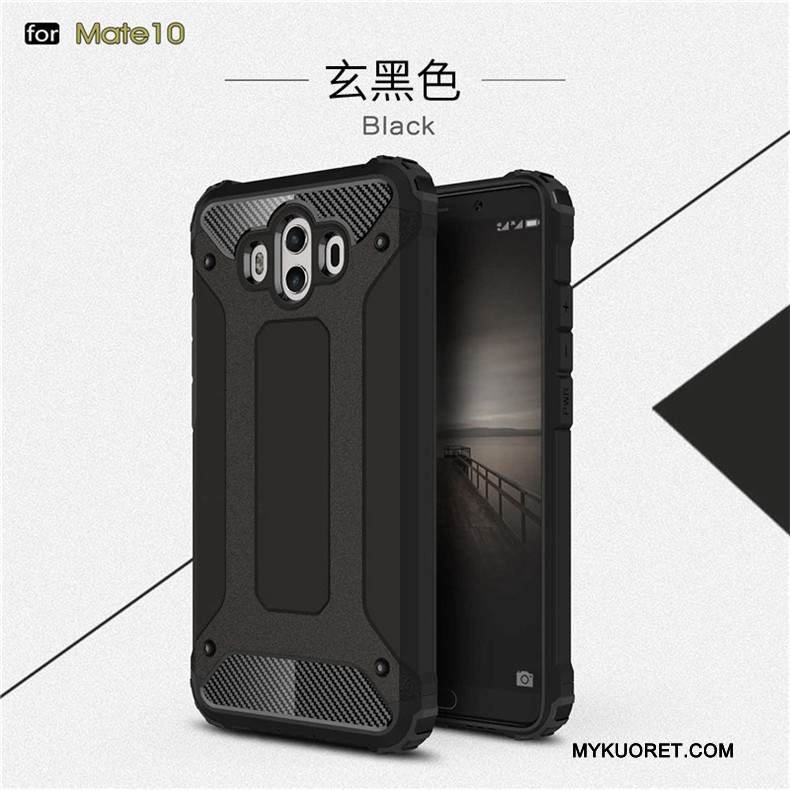 Kuori Huawei Mate 10 Metalli Puhelimen Kuoret Kolme Puolustusta, Kotelo Huawei Mate 10 Silikoni Kiilto Kulta