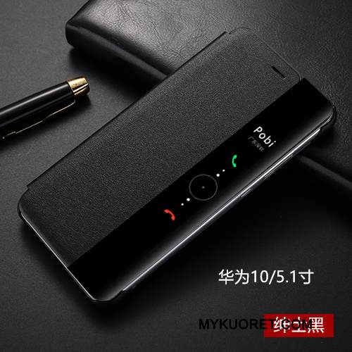 Kuori Huawei Mate 10 Nahka Puhelimen Kuoret Murtumaton, Kotelo Huawei Mate 10 Suojaus Musta