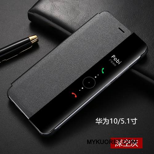 Kuori Huawei Mate 10 Nahka Puhelimen Kuoret Murtumaton, Kotelo Huawei Mate 10 Suojaus Musta