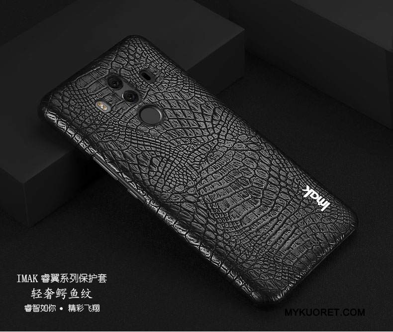 Kuori Huawei Mate 10 Pro Nahka Yksinkertainen Liiketoiminta, Kotelo Huawei Mate 10 Pro Suojaus Musta