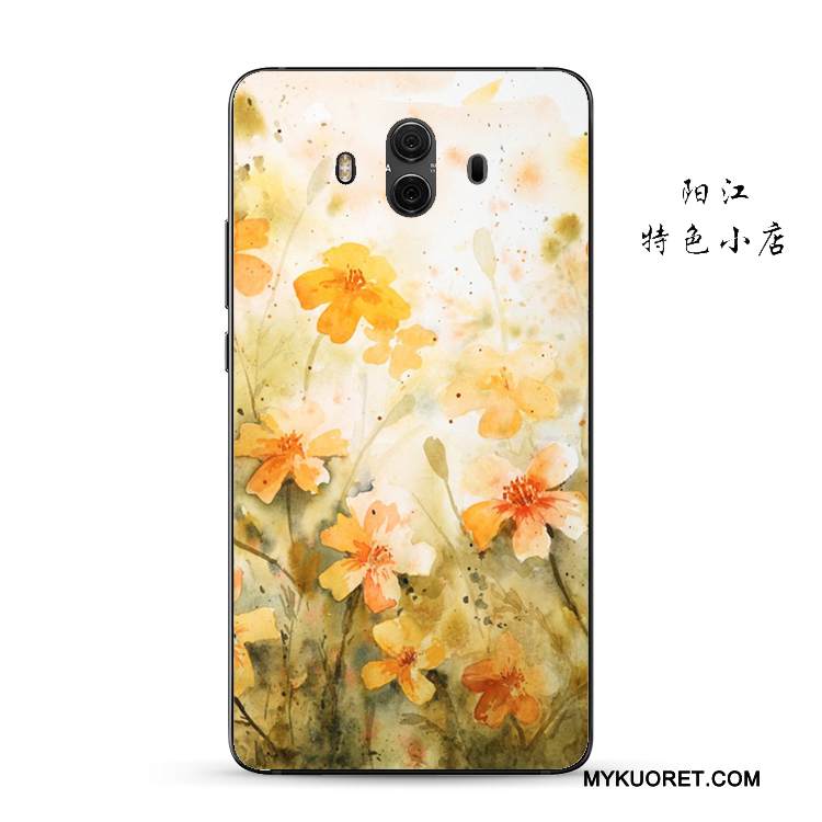 Kuori Huawei Mate 10 Suojaus Kukka Murtumaton, Kotelo Huawei Mate 10 Kohokuviointi Keltainen Liiketoiminta