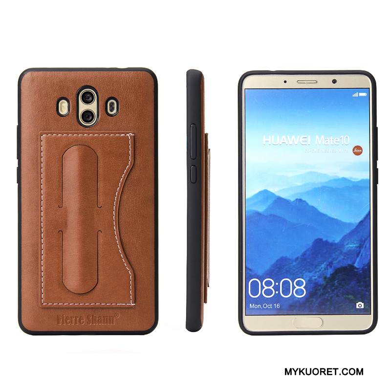 Kuori Huawei Mate 10 Tuki Puhelimen Kuoret Murtumaton, Kotelo Huawei Mate 10 Nahka Yksinkertainen Kortti