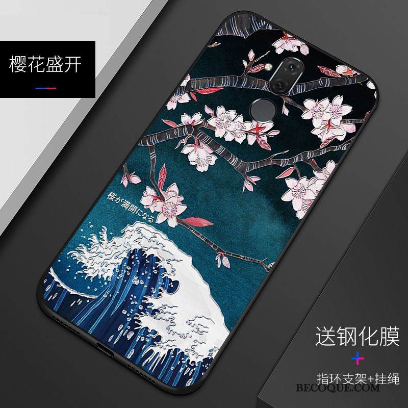 Kuori Huawei Mate 20 Lite Kohokuviointi Sininen Puhelimen Kuoret, Kotelo Huawei Mate 20 Lite Suojaus Pesty Suede Muokata