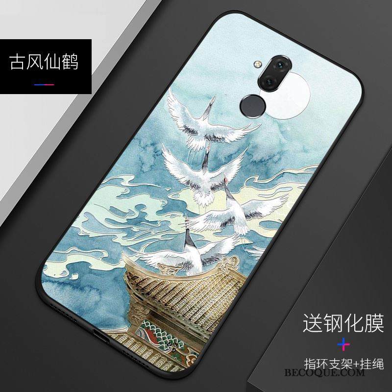 Kuori Huawei Mate 20 Lite Kohokuviointi Sininen Puhelimen Kuoret, Kotelo Huawei Mate 20 Lite Suojaus Pesty Suede Muokata