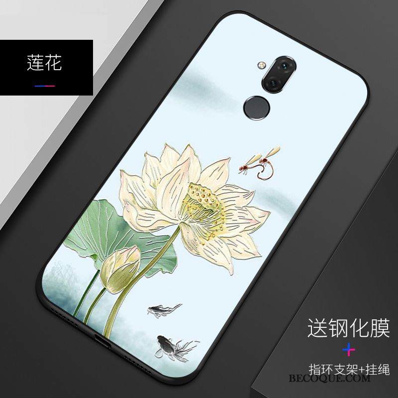 Kuori Huawei Mate 20 Lite Kohokuviointi Sininen Puhelimen Kuoret, Kotelo Huawei Mate 20 Lite Suojaus Pesty Suede Muokata