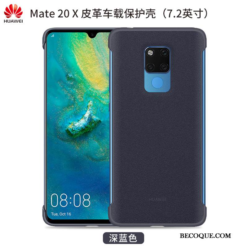 Kuori Huawei Mate 20 X Nahka Auto Sininen, Kotelo Huawei Mate 20 X Suojaus Magneettinen