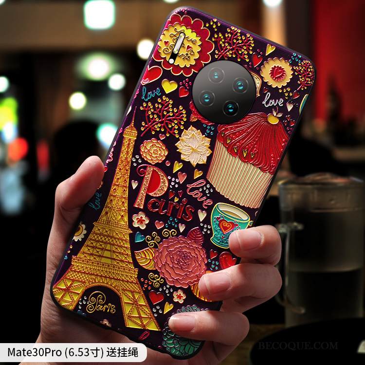 Kuori Huawei Mate 30 Silikoni Ripustettavat Koristeet Ohut, Kotelo Huawei Mate 30 Kohokuviointi Persoonallisuus Ihana