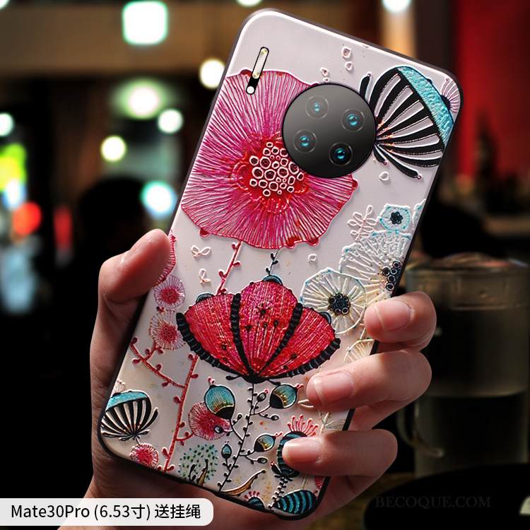 Kuori Huawei Mate 30 Silikoni Ripustettavat Koristeet Ohut, Kotelo Huawei Mate 30 Kohokuviointi Persoonallisuus Ihana
