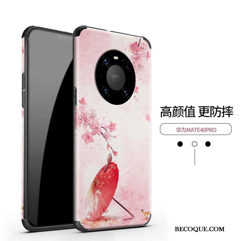 Kuori Huawei Mate 40 Pro Kohokuviointi Kukka Kukkakuvio, Kotelo Huawei Mate 40 Pro Nahka Murtumaton Jauhe