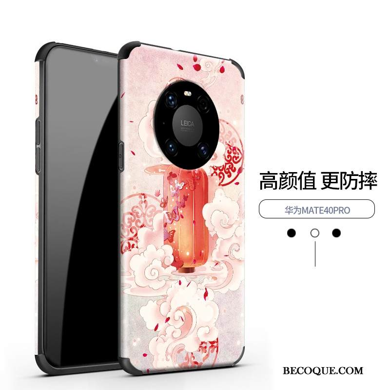 Kuori Huawei Mate 40 Pro Kohokuviointi Kukka Kukkakuvio, Kotelo Huawei Mate 40 Pro Nahka Murtumaton Jauhe