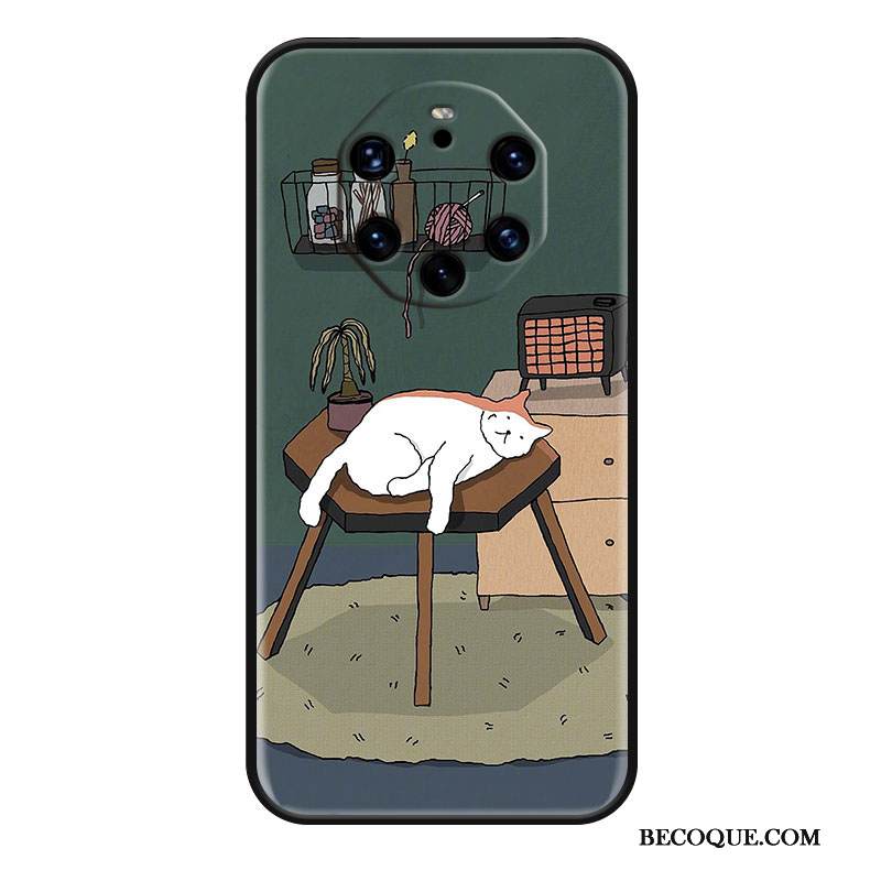 Kuori Huawei Mate 40 Rs Kohokuviointi Kissa Vihreä, Kotelo Huawei Mate 40 Rs Sarjakuva Puhelimen Kuoret Tuuli