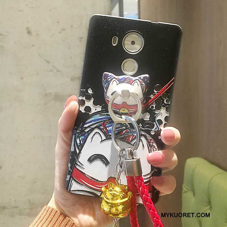 Kuori Huawei Mate 8 Kohokuviointi Musta Kissa, Kotelo Huawei Mate 8 Silikoni Rikkaus Kulta