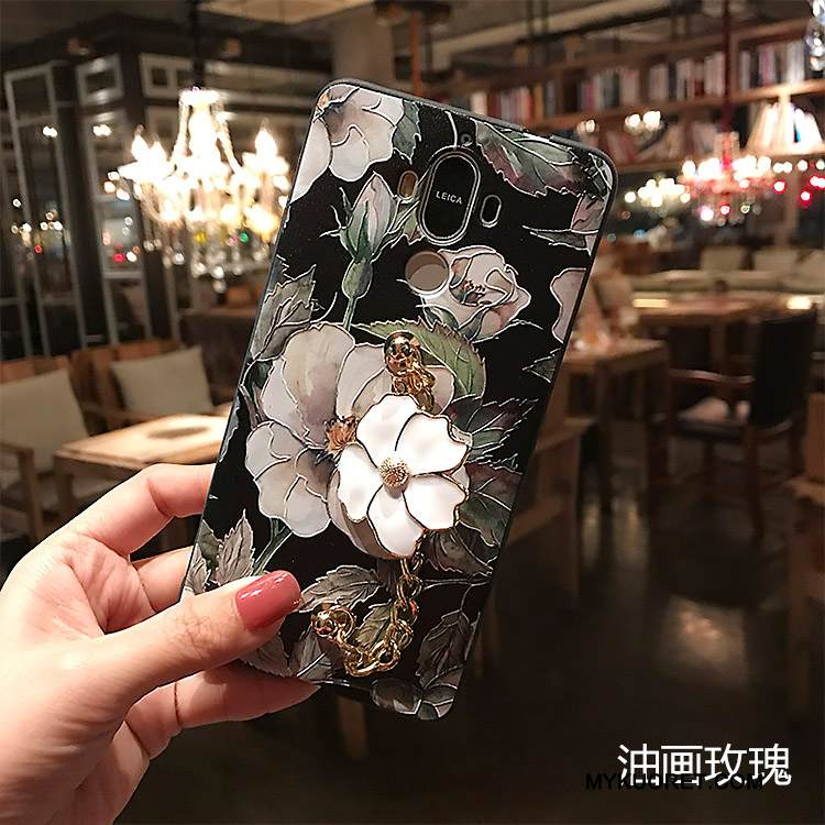 Kuori Huawei Mate 8 Pehmeä Neste Musta Pesty Suede, Kotelo Huawei Mate 8 Kohokuviointi Kukka Puhelimen Kuoret