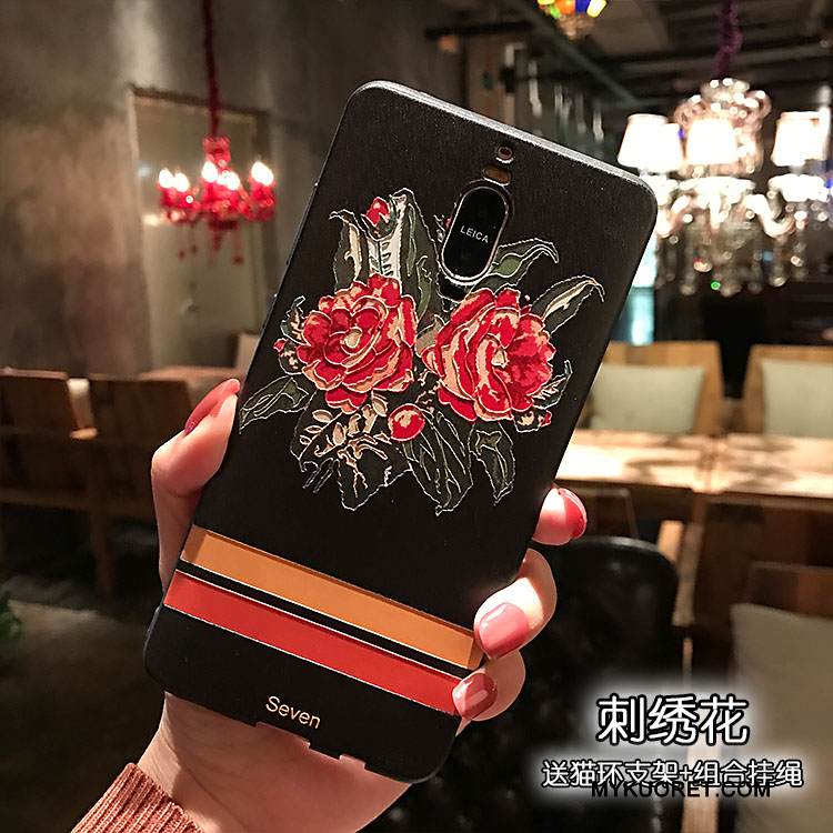 Kuori Huawei Mate 8 Pehmeä Neste Musta Rengas, Kotelo Huawei Mate 8 Kohokuviointi Puhelimen Kuoret Pesty Suede