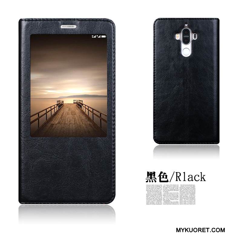 Kuori Huawei Mate 9 Nahka Puhelimen Kuoret Murtumaton, Kotelo Huawei Mate 9 Suojaus Tummansininen