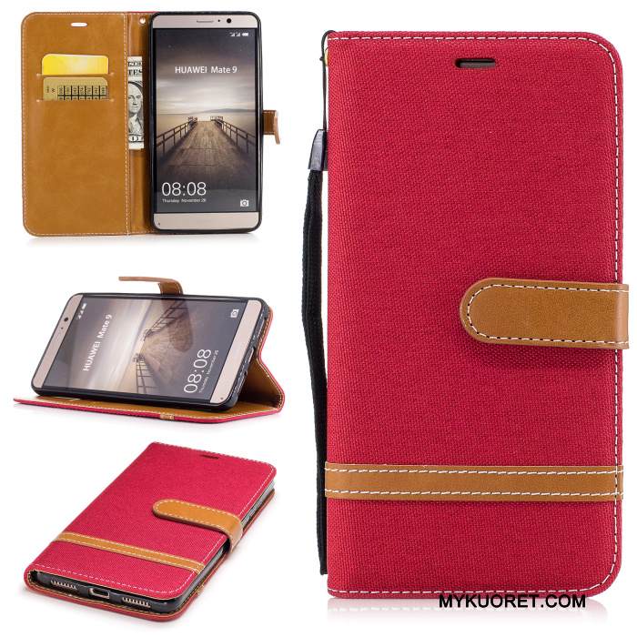 Kuori Huawei Mate 9 Nahka Puhelimen Kuoret Punainen, Kotelo Huawei Mate 9 Suojaus Takakansi