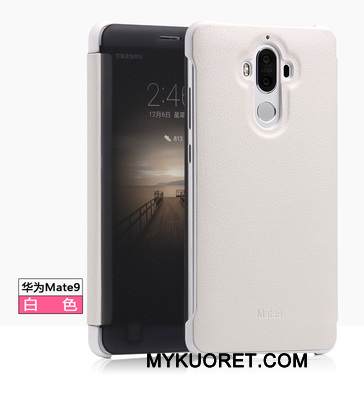 Kuori Huawei Mate 9 Nahka Valkoinen Ohut, Kotelo Huawei Mate 9 Kuoret Murtumaton Horrostila