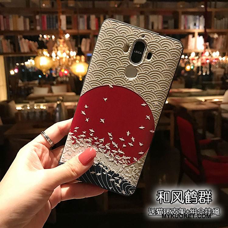 Kuori Huawei Mate 9 Pehmeä Neste Musta Puhelimen Kuoret, Kotelo Huawei Mate 9 Kohokuviointi Tuuli Nosturi