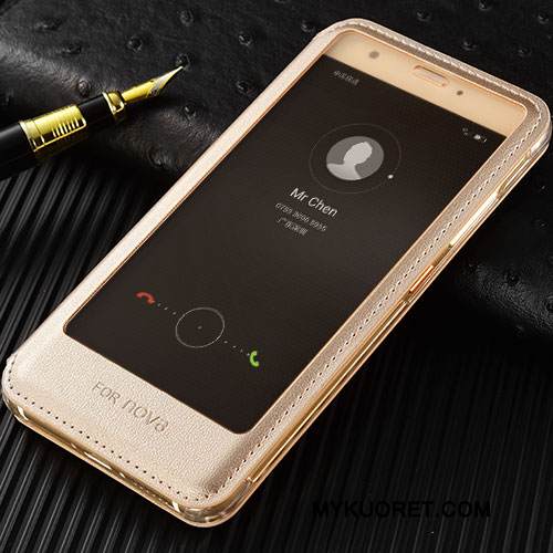 Kuori Huawei Nova Nahka Murtumaton Puhelimen Kuoret, Kotelo Huawei Nova Kuoret Kulta