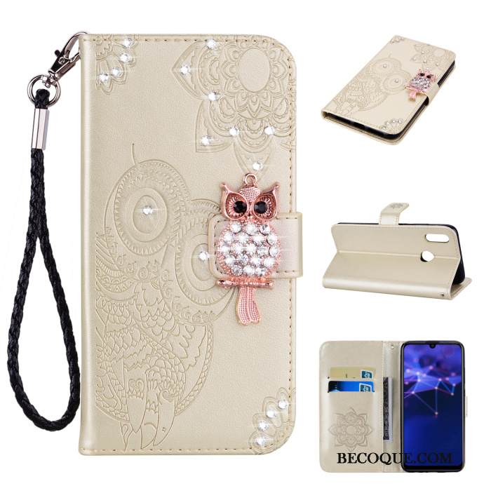 Kuori Huawei P Smart 2019 Nahka Ripustettavat Koristeet Kissa, Kotelo Huawei P Smart 2019 Strassi Puhelimen Kuoret Kulta