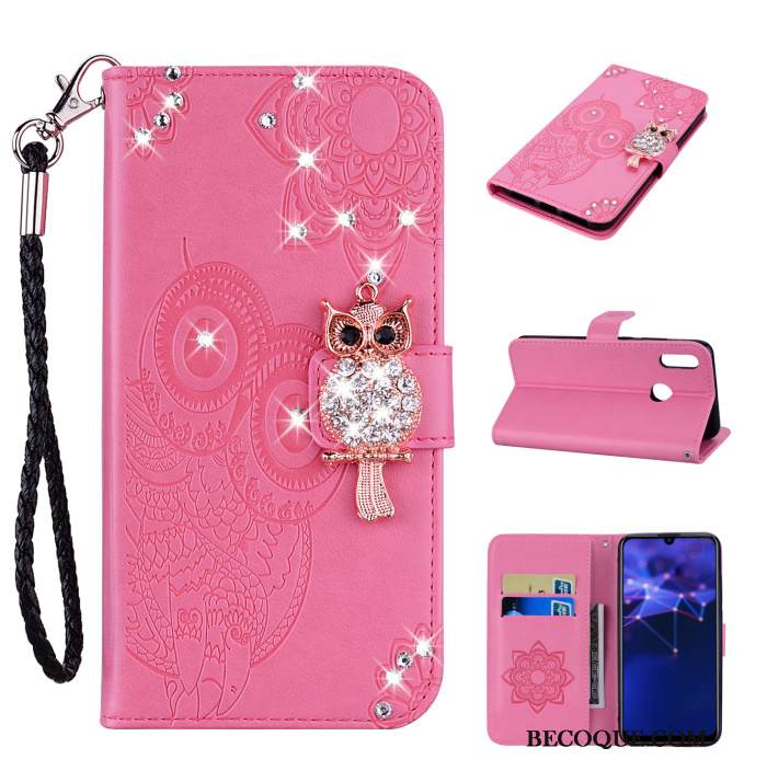 Kuori Huawei P Smart 2019 Nahka Ripustettavat Koristeet Kissa, Kotelo Huawei P Smart 2019 Strassi Puhelimen Kuoret Kulta