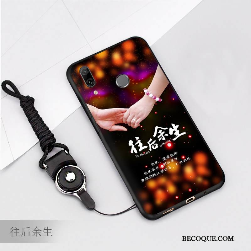 Kuori Huawei P Smart 2019 Silikoni Pesty Suede Murtumaton, Kotelo Huawei P Smart 2019 Sarjakuva Musta Ripustettavat Koristeet