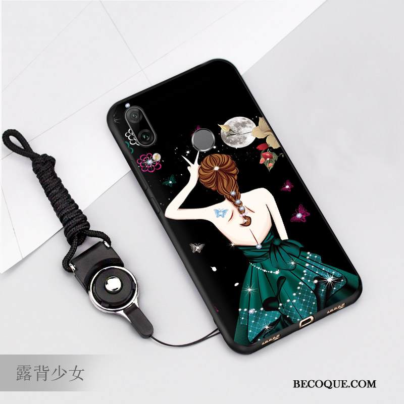 Kuori Huawei P Smart 2019 Silikoni Pesty Suede Murtumaton, Kotelo Huawei P Smart 2019 Sarjakuva Musta Ripustettavat Koristeet