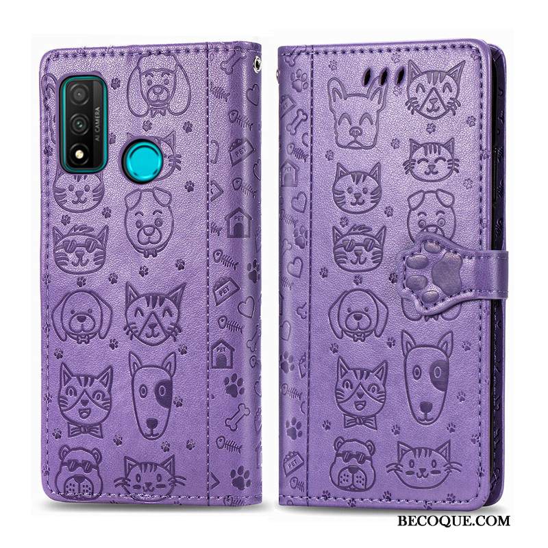 Kuori Huawei P Smart 2020 Nahka Koira Kissa, Kotelo Huawei P Smart 2020 Kohokuviointi Puhelimen Kuoret Kukka