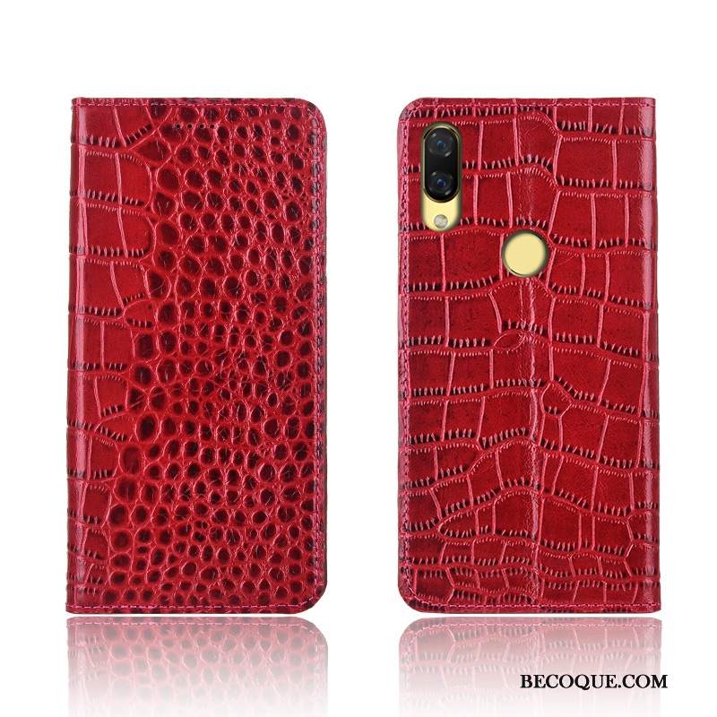 Kuori Huawei P Smart+ Kuoret Punainen Krokotiili, Kotelo Huawei P Smart+ Nahka Puhelimen Kuoret