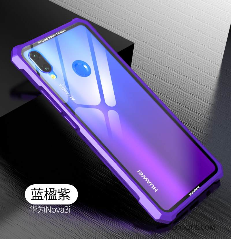 Kuori Huawei P Smart+ Laukut Murtumaton Peili, Kotelo Huawei P Smart+ Metalli Kehys Violetti