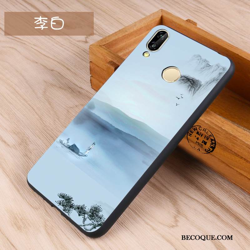 Kuori Huawei P Smart+ Silikoni Musta Puhelimen Kuoret, Kotelo Huawei P Smart+ Kohokuviointi Sininen Pesty Suede