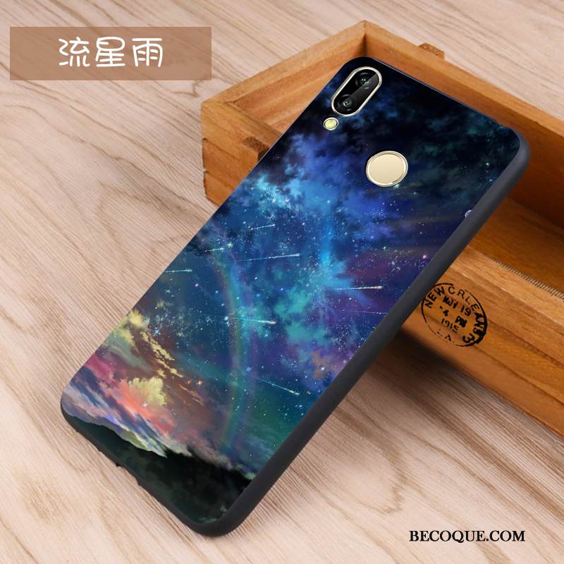 Kuori Huawei P Smart+ Silikoni Musta Puhelimen Kuoret, Kotelo Huawei P Smart+ Kohokuviointi Sininen Pesty Suede