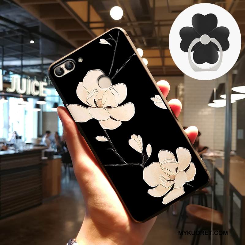 Kuori Huawei P Smart Silikoni Pesty Suede Murtumaton, Kotelo Huawei P Smart Kohokuviointi Puhelimen Kuoret Musta