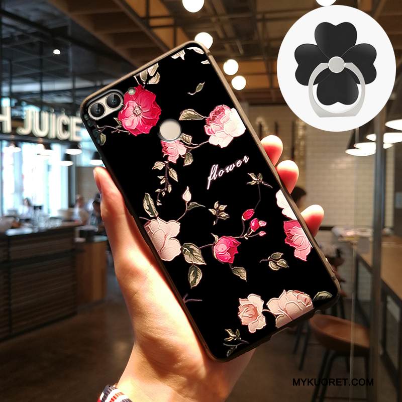Kuori Huawei P Smart Silikoni Pesty Suede Murtumaton, Kotelo Huawei P Smart Kohokuviointi Puhelimen Kuoret Musta