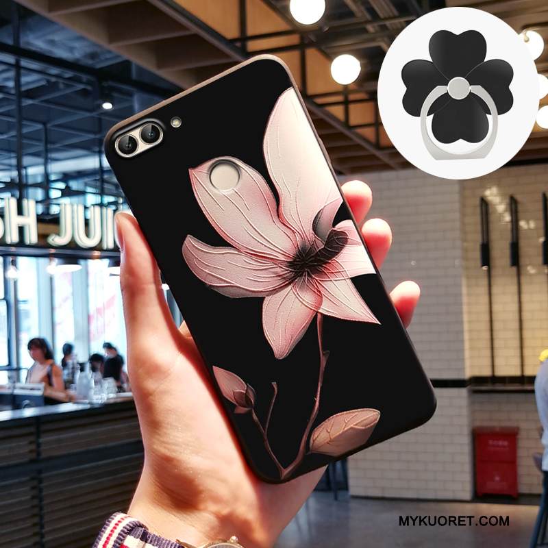 Kuori Huawei P Smart Silikoni Pesty Suede Murtumaton, Kotelo Huawei P Smart Kohokuviointi Puhelimen Kuoret Musta