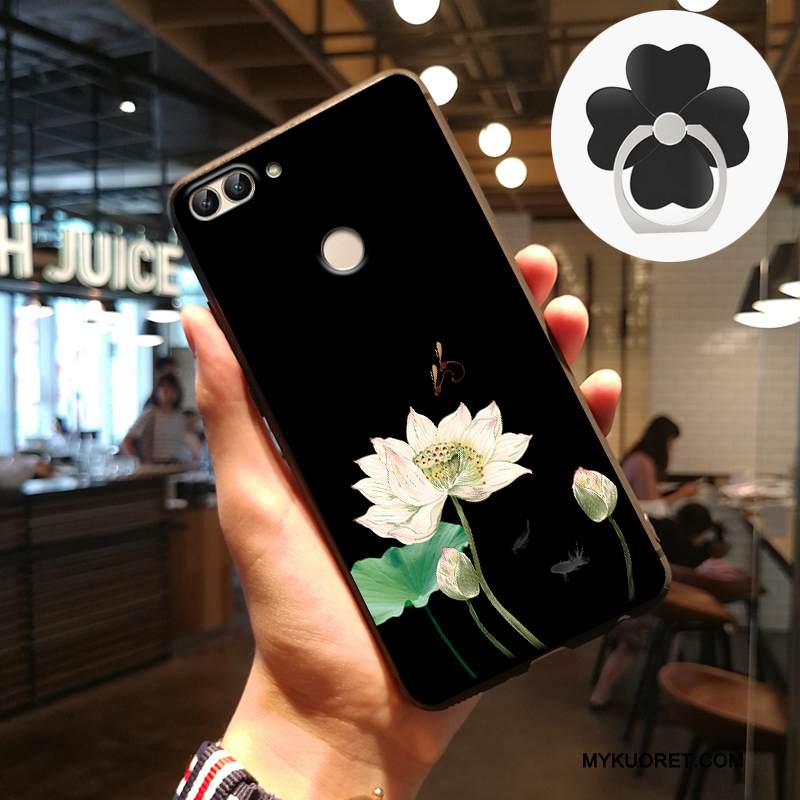 Kuori Huawei P Smart Silikoni Pesty Suede Murtumaton, Kotelo Huawei P Smart Kohokuviointi Puhelimen Kuoret Musta