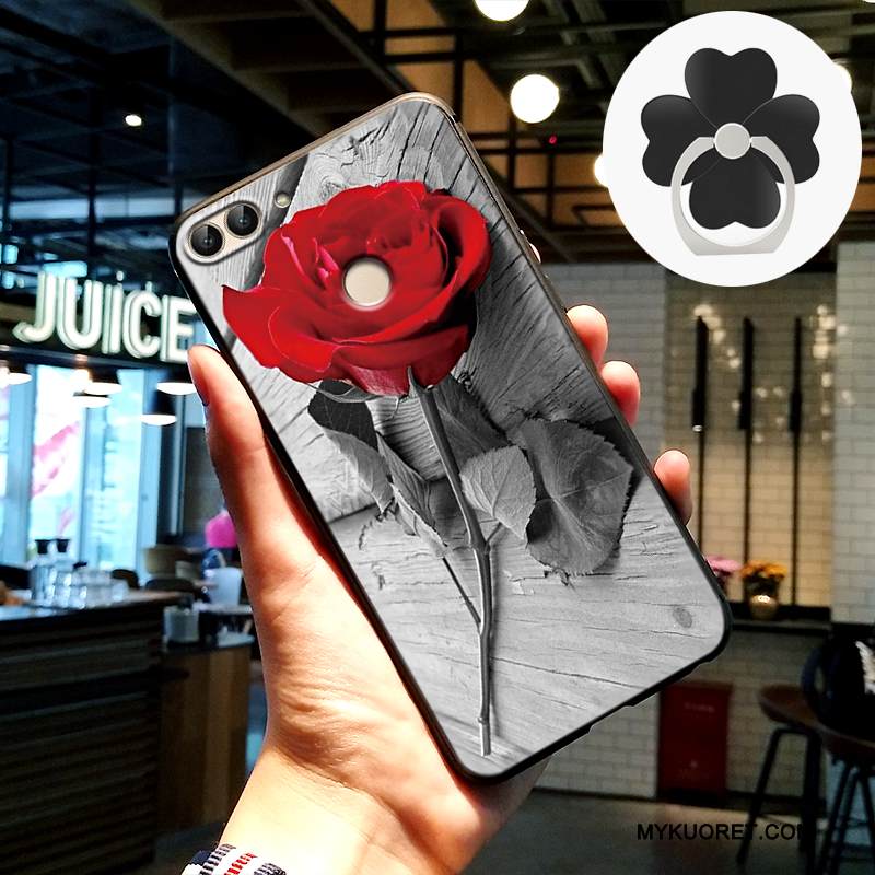 Kuori Huawei P Smart Silikoni Pesty Suede Murtumaton, Kotelo Huawei P Smart Kohokuviointi Puhelimen Kuoret Musta