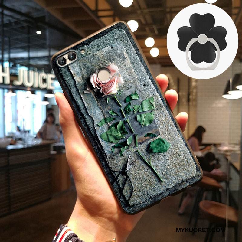 Kuori Huawei P Smart Silikoni Pesty Suede Murtumaton, Kotelo Huawei P Smart Kohokuviointi Puhelimen Kuoret Musta