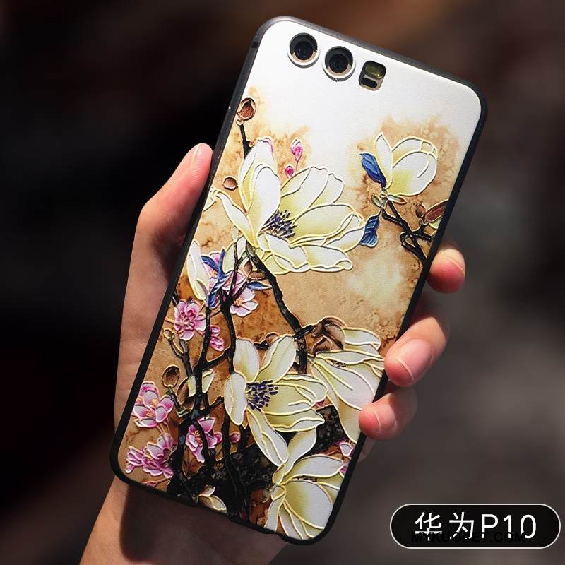 Kuori Huawei P10 Kohokuviointi Ohut Keltainen, Kotelo Huawei P10 Laukut Ultra Murtumaton
