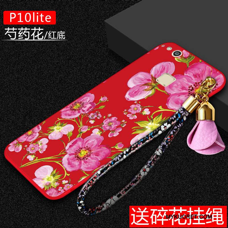 Kuori Huawei P10 Lite Laukut Pesty Suede Puhelimen Kuoret, Kotelo Huawei P10 Lite Pehmeä Neste Punainen Murtumaton