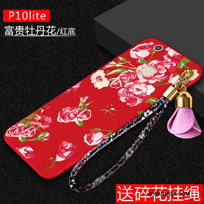 Kuori Huawei P10 Lite Laukut Pesty Suede Puhelimen Kuoret, Kotelo Huawei P10 Lite Pehmeä Neste Punainen Murtumaton