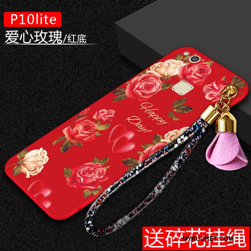 Kuori Huawei P10 Lite Laukut Pesty Suede Puhelimen Kuoret, Kotelo Huawei P10 Lite Pehmeä Neste Punainen Murtumaton