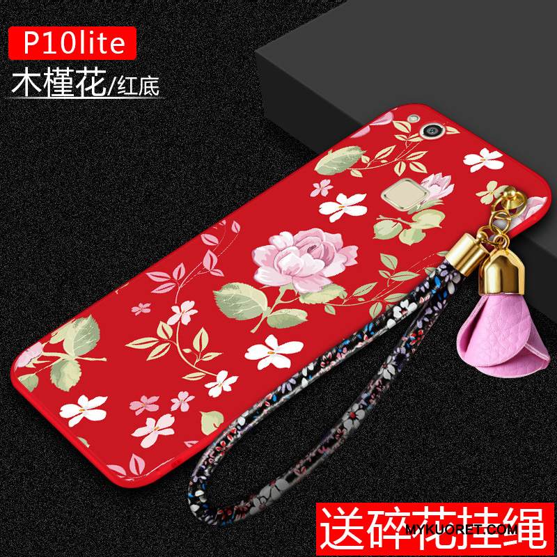 Kuori Huawei P10 Lite Laukut Pesty Suede Puhelimen Kuoret, Kotelo Huawei P10 Lite Pehmeä Neste Punainen Murtumaton